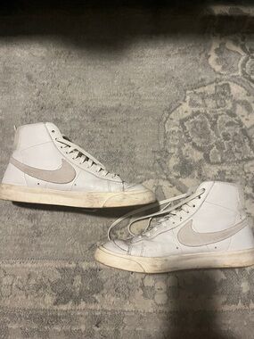Nike Trail Blazers - Customized White High-Top Sneakers with Beige Swoosh